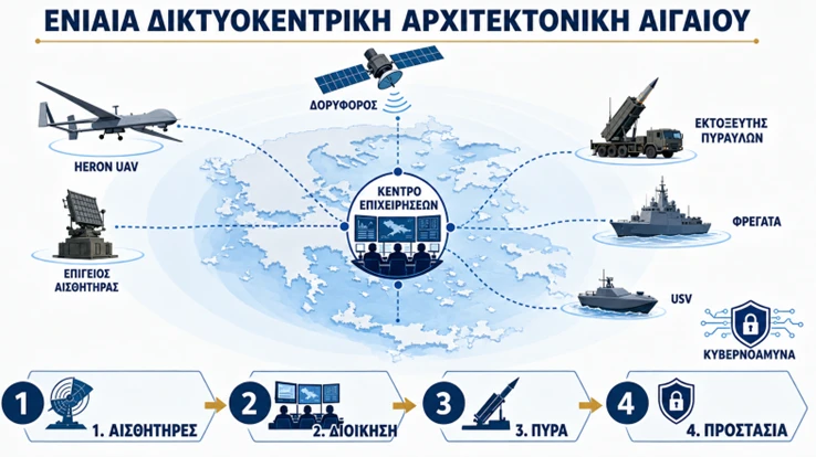 Διάγραμμα 4. Ενδεικτική δικτύωση αισθητήρων και κέντρου επιχειρήσεων στο Αιγαίο.