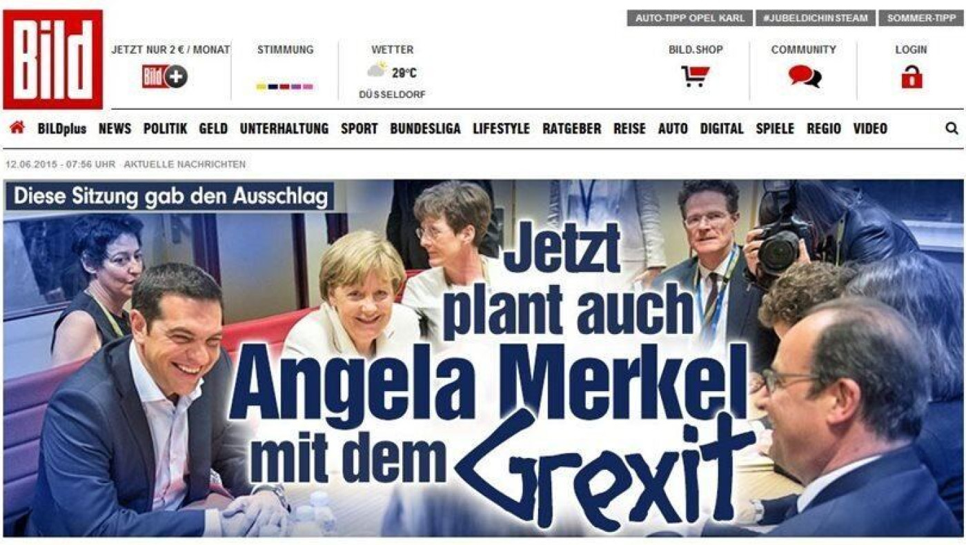 Πρωτοσέλιδο Bild: Και η Μέρκελ εξετάζει πλέον το Grexit