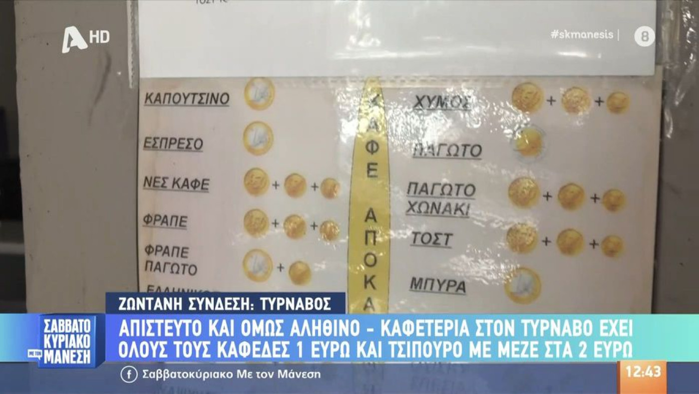 Καφετέρια στον Τύρναβο το τερμάτισε: Όλοι οι καφέδες 1 ευρώ και το τσίπουρο με μεζέ 2 ευρώ
