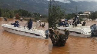 Κακοκαιρία στην Κεφαλλονιά: Οι κάτοικοι πηγαίνουν σπίτι τους με ταχύπλοο!