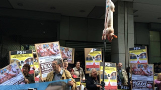 Κρέμασαν ένα... γουρούνι έξω από το Υπουργείο Οικονομικών