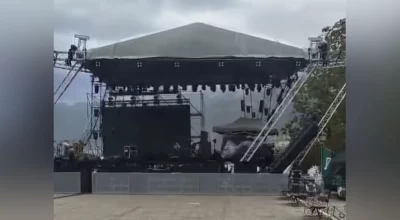 Ιωάννινα: Η στιγμή της κατάρρευσης της σκηνής-Ακυρώθηκε η συναυλία Βίσση-Ρέμου (vid)