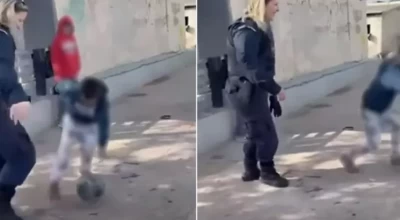 Γυναίκα αστυνομικός έπαιξε ποδόσφαιρο σε καταυλισμό Ρομά (vid)